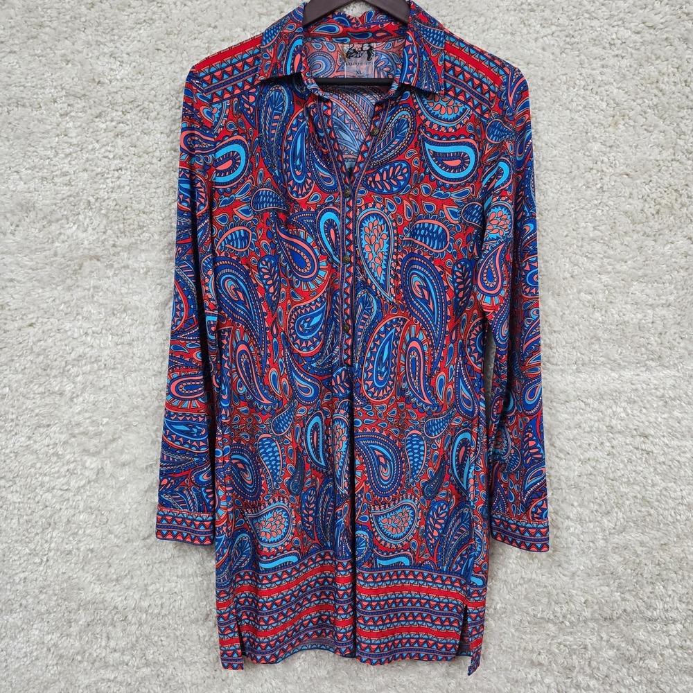 Coco & Tashi Tunic Paisley‎ Red Blue Womens XL Button Front